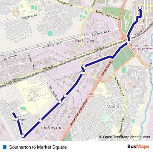 Southerton to Market Square bus Line Map