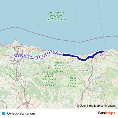 Oviedo-Santander rail Line Map