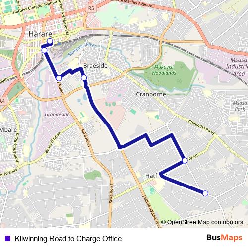 Kilwinning Road to Charge Office bus Line Map