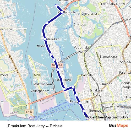 Ernakulam Boat Jetty ↔ Pizhala bus Line Map
