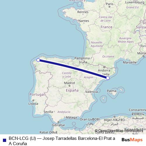 BCN-LCG (Ll) air Line Map
