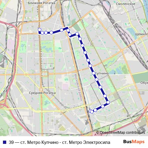 39 trolleybus Line Map