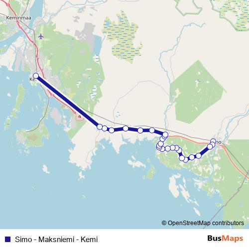 Simo - Maksniemi - Kemi bus Line Map