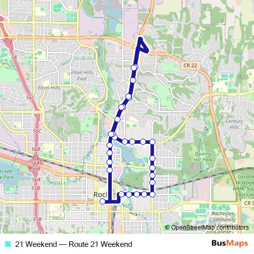 21 Weekend bus Line Map