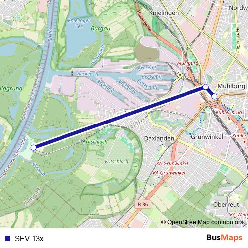 SEV 13x bus Line Map