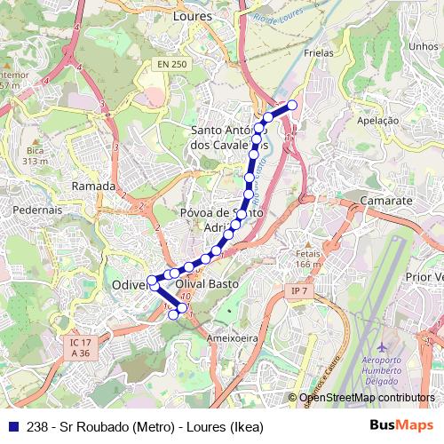 238 - Sr Roubado (Metro) - Loures (Ikea) bus Line Map
