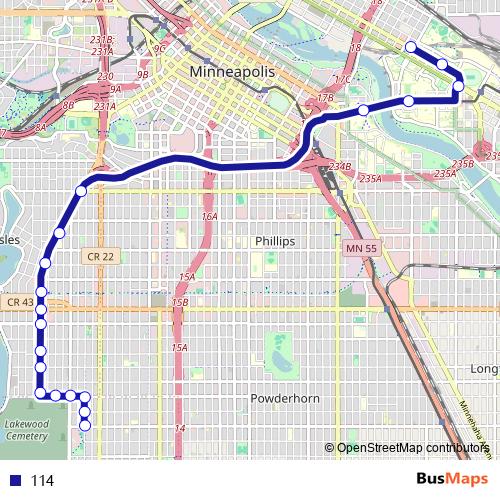 114 bus Line Map