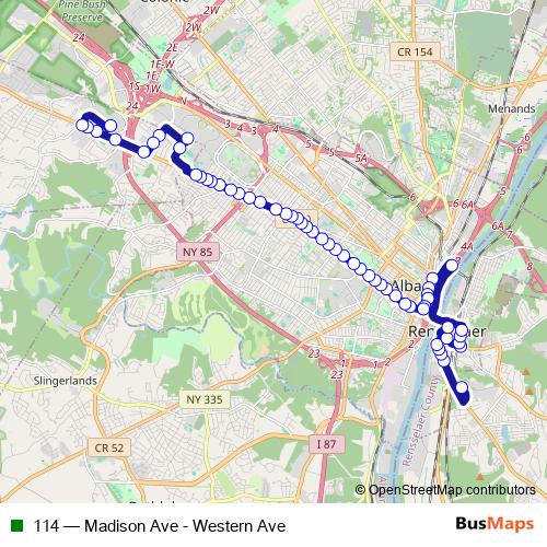 114 bus Line Map