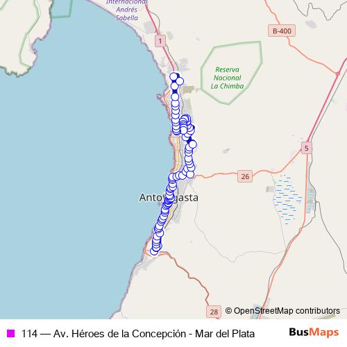 114 bus Line Map