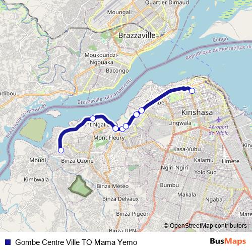 Gombe Centre Ville TO Mama Yemo bus Line Map
