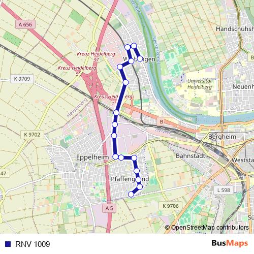 RNV 1009 bus Line Map