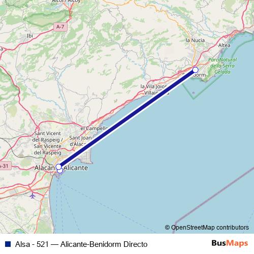 Alsa - 521 bus Line Map