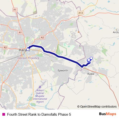 Fourth Street Rank to Damofalls Phase 5 bus Line Map