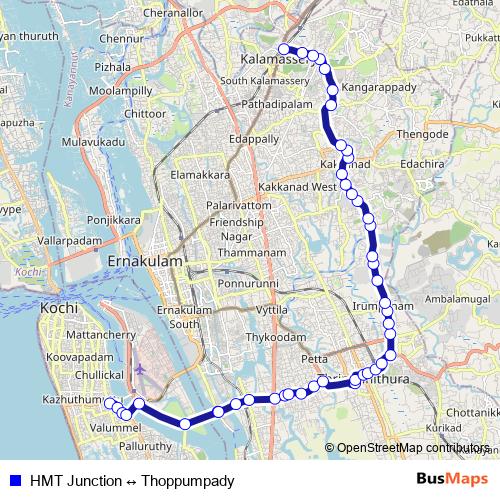 HMT Junction ↔ Thoppumpady bus Line Map