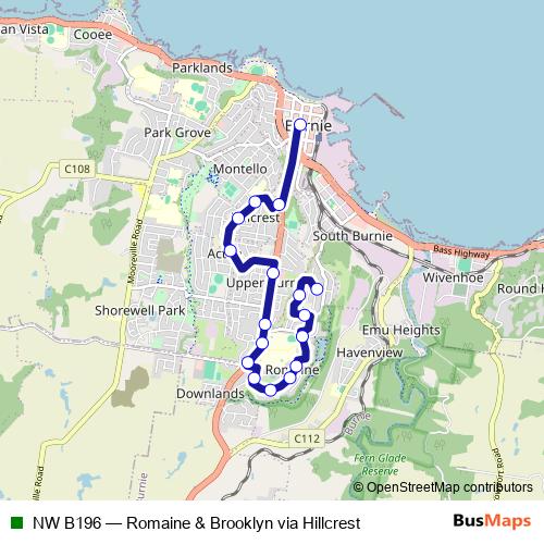 NW B196 bus Line Map