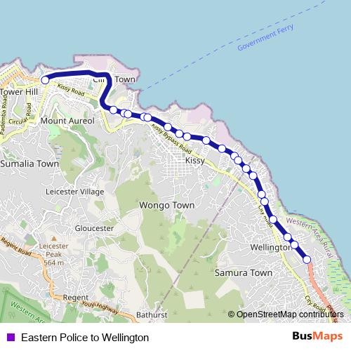 Eastern Police to Wellington bus Line Map