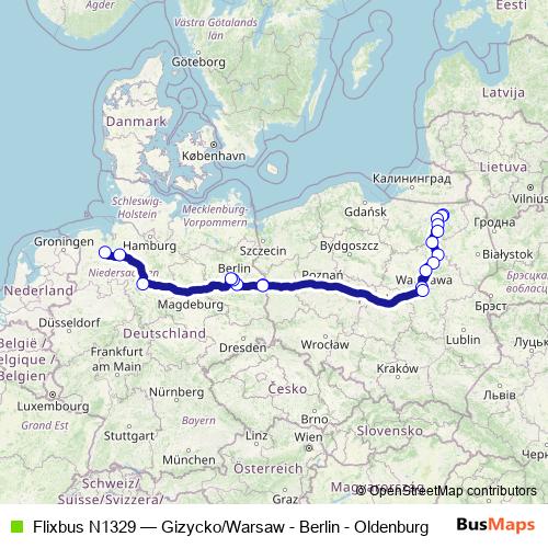 Flixbus N1329 bus Line Map