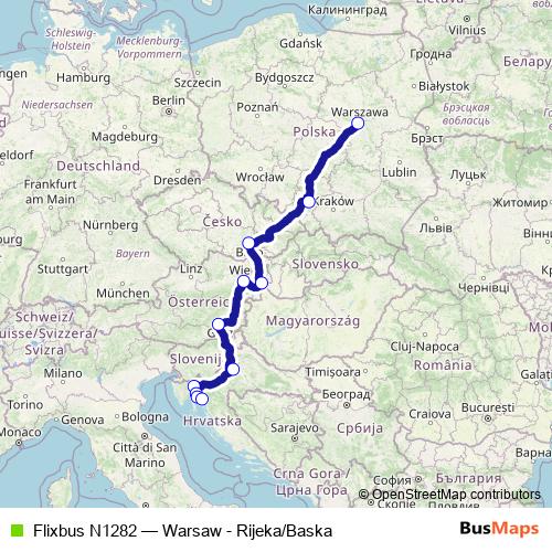 Flixbus N1282 bus Line Map