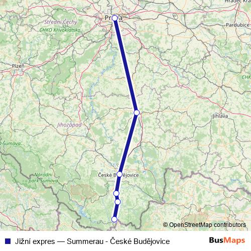 Jižní expres rail Line Map