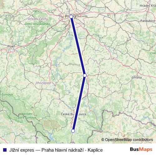 Jižní expres rail Line Map
