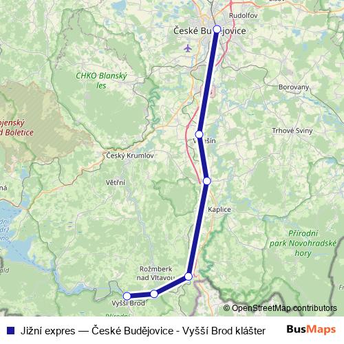 Jižní expres rail Line Map