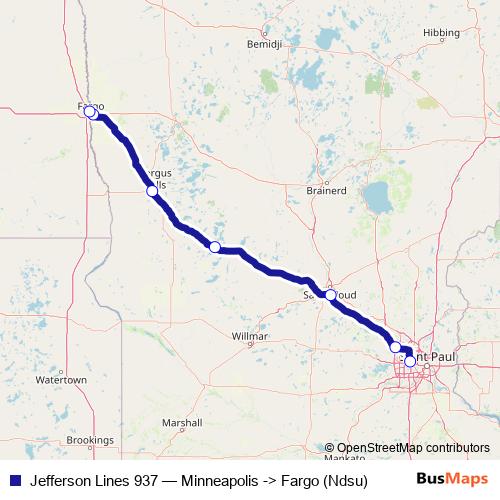 Jefferson Lines 937 bus Line Map