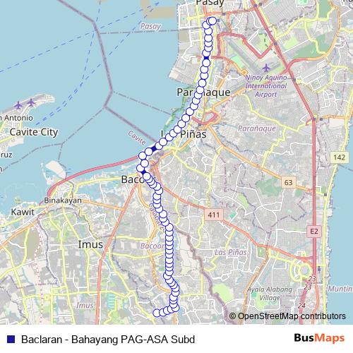 Baclaran - Bahayang PAG-ASA Subd bus Line Map