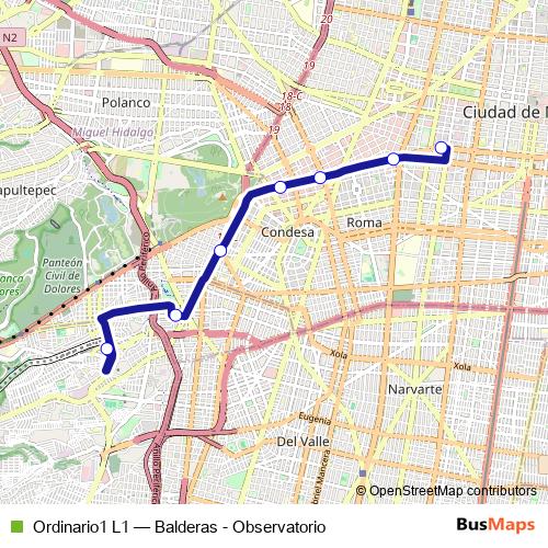 Ordinario1 L1 bus Line Map