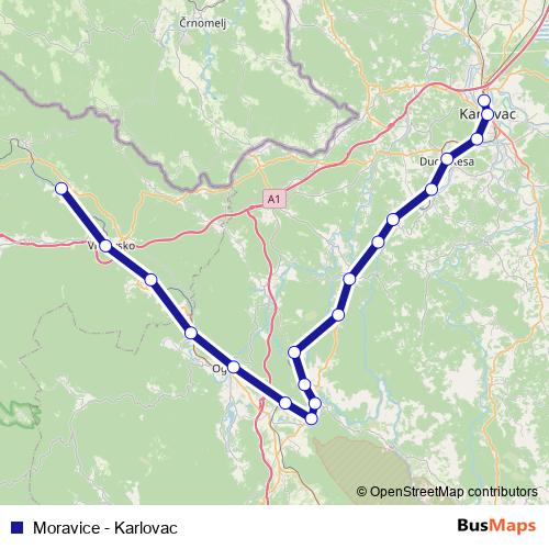 Moravice - Karlovac rail Line Map
