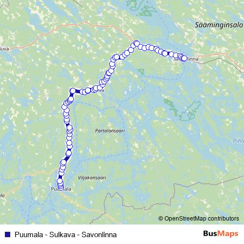 Puumala - Sulkava - Savonlinna bus Line Map