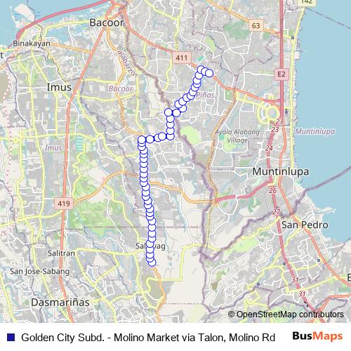 Golden City Subd. - Molino Market via Talon, Molino Rd bus Line Map