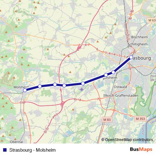 Strasbourg - Molsheim rail Line Map