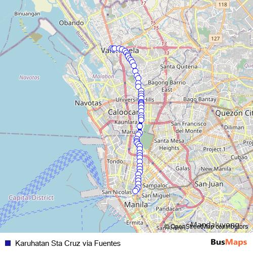 Karuhatan Sta Cruz via Fuentes bus Line Map