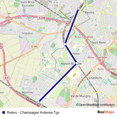 Reims - Champagne Ardenne Tgv rail Line Map