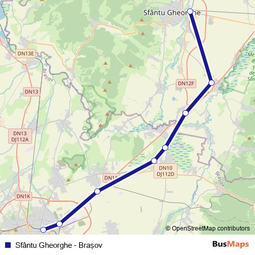 Sfântu Gheorghe - Braşov rail Line Map