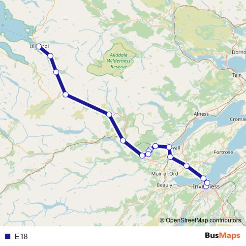E18 bus Line Map