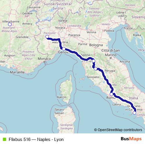 Flixbus 516 bus Line Map