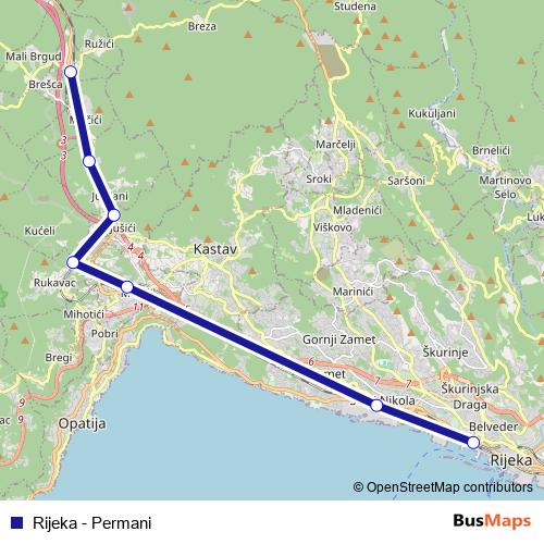 Rijeka - Permani rail Line Map