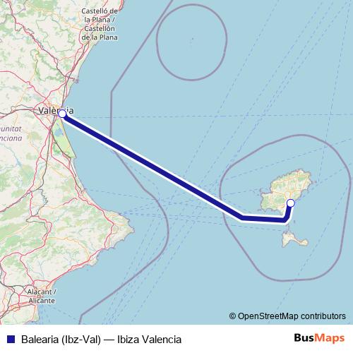Balearia (Ibz-Val) ferry Line Map