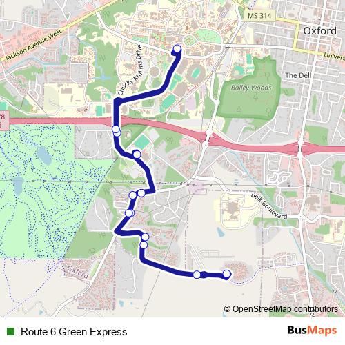 Route 6 Green Express bus Line Map