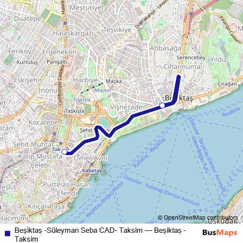 Beşiktaş -Süleyman Seba CAD- Taksim bus Line Map