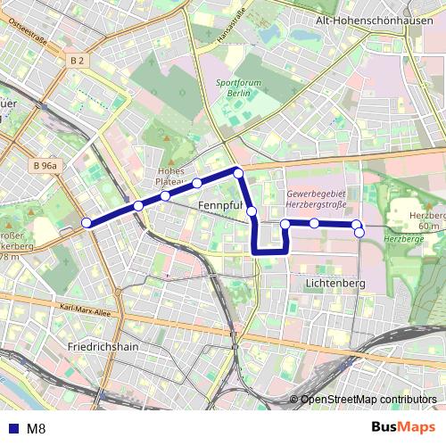 M8 bus Line Map