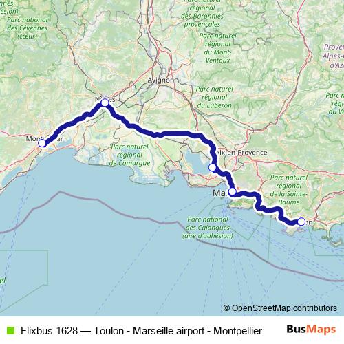 Flixbus 1628 bus Line Map