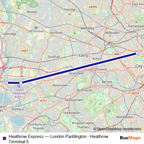 Heathrow Express rail Line Map