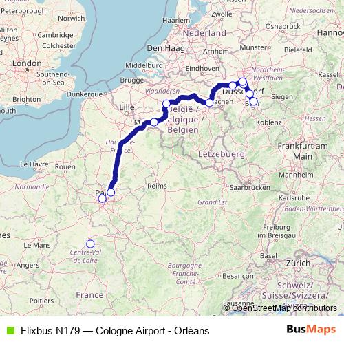 Flixbus N179 bus Line Map