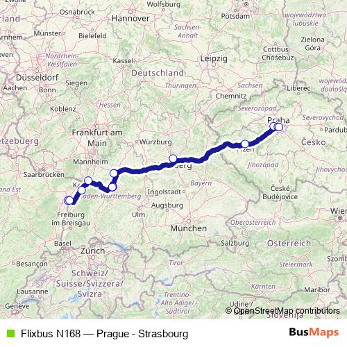 Flixbus N168 bus Line Map