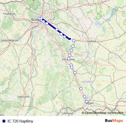 IC 720 Napfény rail Line Map