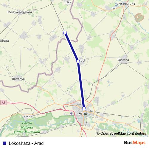 Lokoshaza - Arad rail Line Map
