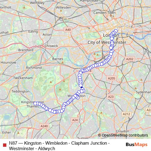 N87 bus Line Map