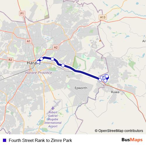 Fourth Street Rank to Zimre Park bus Line Map